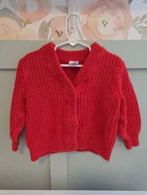 Hanna Andersson Orange Red Fall halloween Thanksgiving chunky cardigan sweater